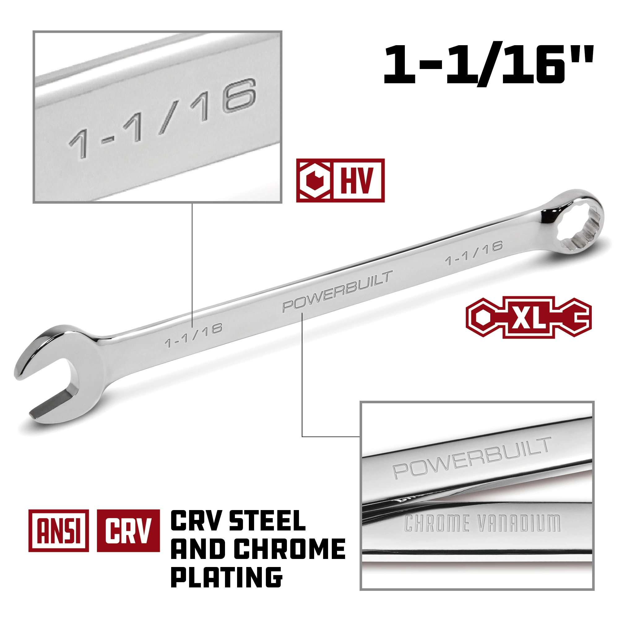 Powerbuilt 1-1/16 Inch Fully Polished Long Pattern SAE Combination Wrench - 640481 5 Powerbuilt 1-1/16 Inch Fully Polished Long Pattern SAE Combination Wrench - 640481 - Image 5