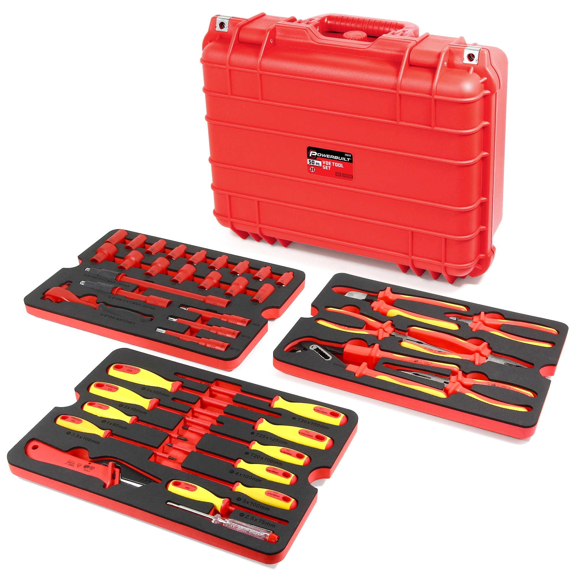 Powerbuilt 50 Piece Master VDE Electrical Tool Set with Case - 240259 1 Powerbuilt 50 Piece Master VDE Electrical Tool Set with Case - 240259