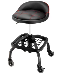 Powerbuilt 330-LBS Padded Rolling Shop Seat with Lumbar Support - 240338