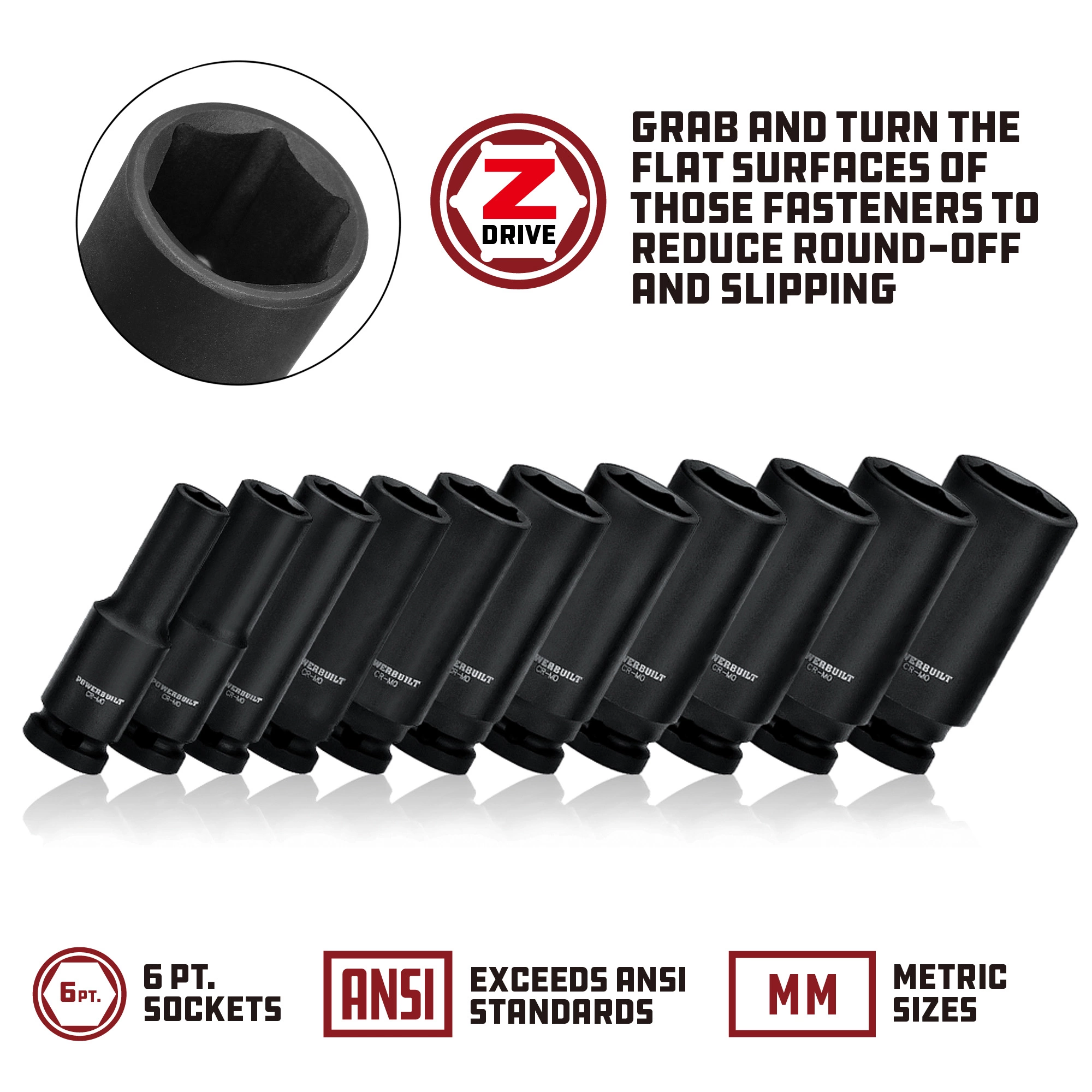 Powerbuilt 3/8 in. Drive x 15 mm 6 Point Deep Well Impact Socket - 647149 4 Powerbuilt 3/8 in. Drive x 15 mm 6 Point Deep Well Impact Socket - 647149 - Image 4