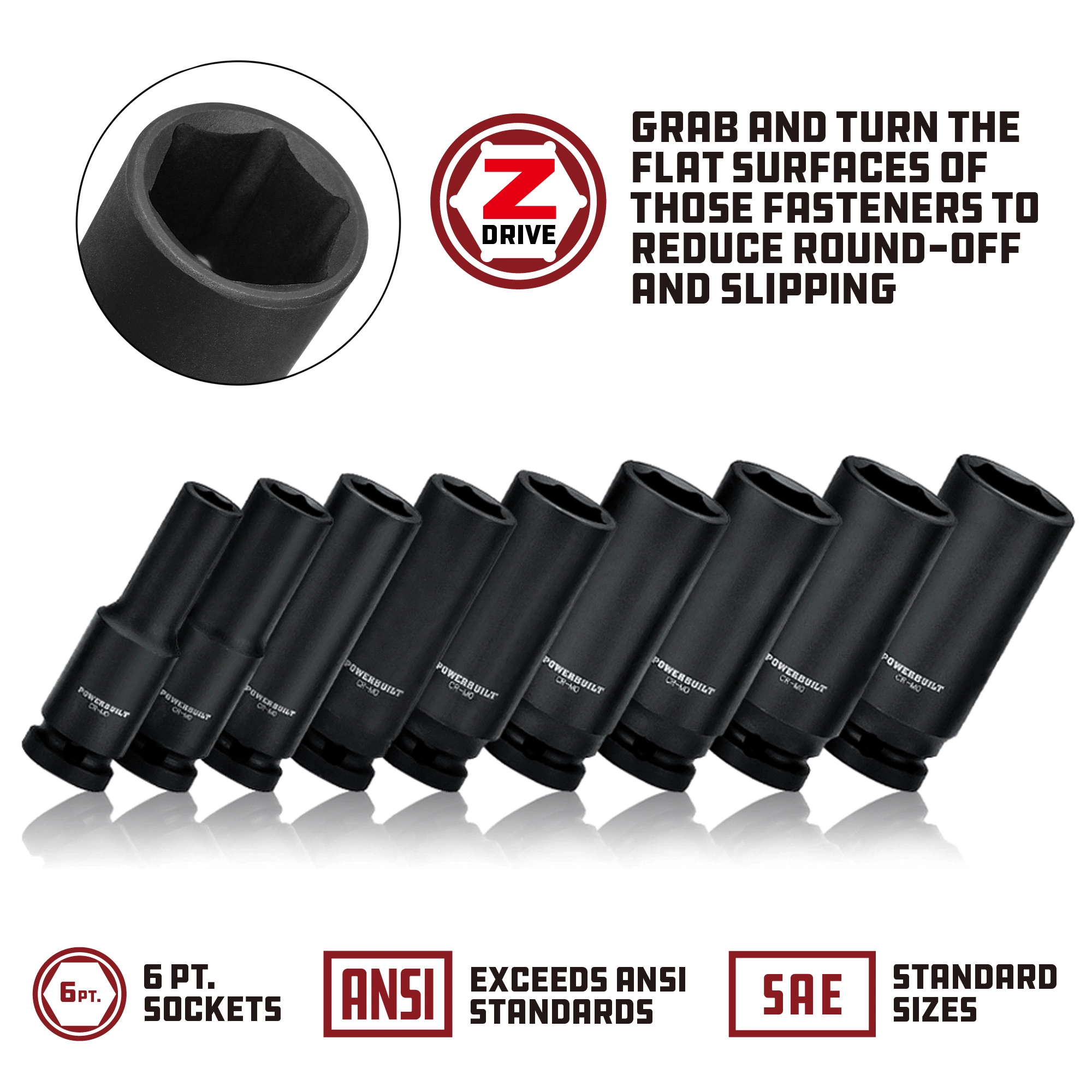 Powerbuilt 3/8 in. Drive x 13/16 in. 6 Point Deep Well Impact Socket - 647610 4 Powerbuilt 3/8 in. Drive x 13/16 in. 6 Point Deep Well Impact Socket - 647610 - Image 4