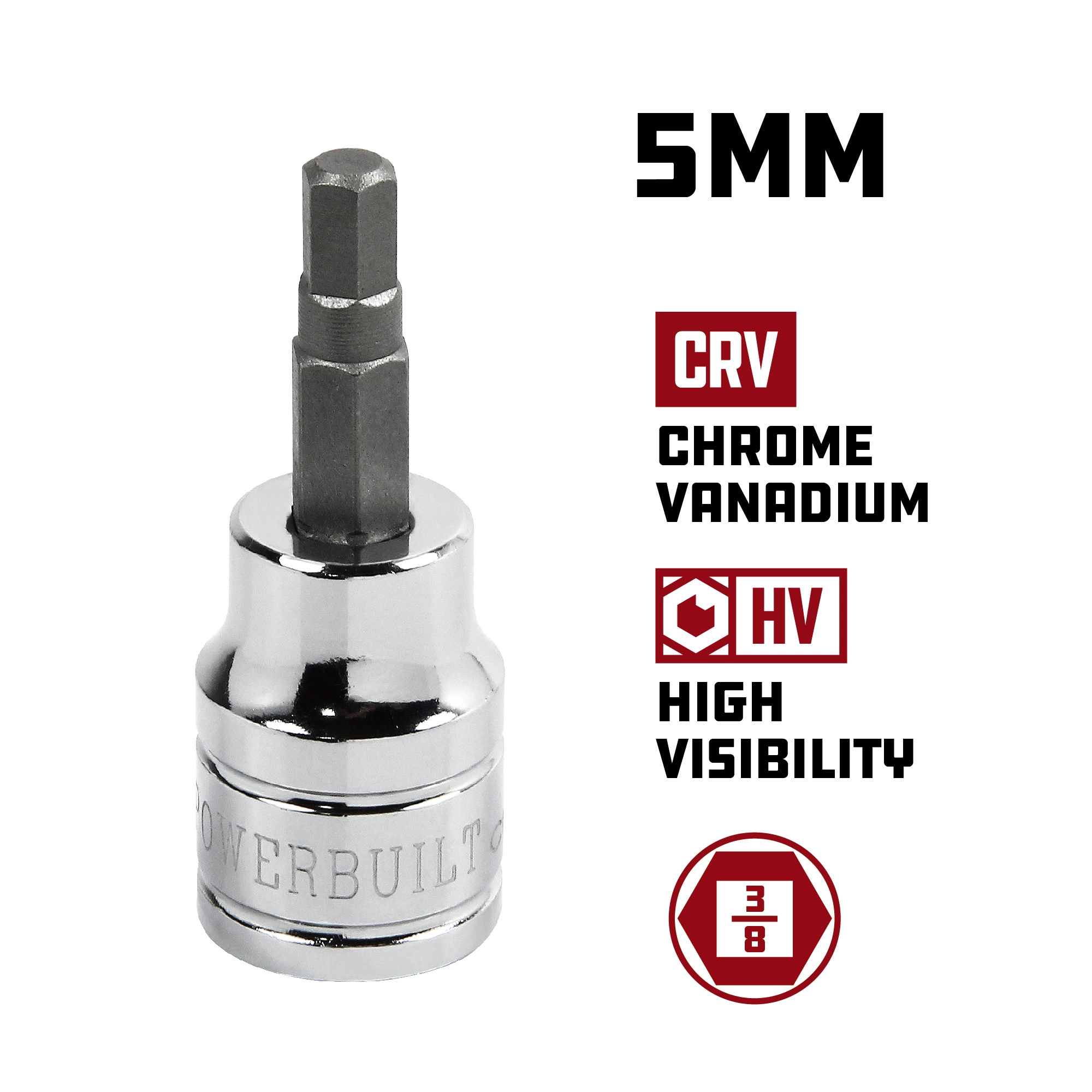 Powerbuilt 3/8 Inch Drive x 5MM Hex Bit Socket - 640347 2 Powerbuilt 3/8 Inch Drive x 5MM Hex Bit Socket - 640347 - Image 2