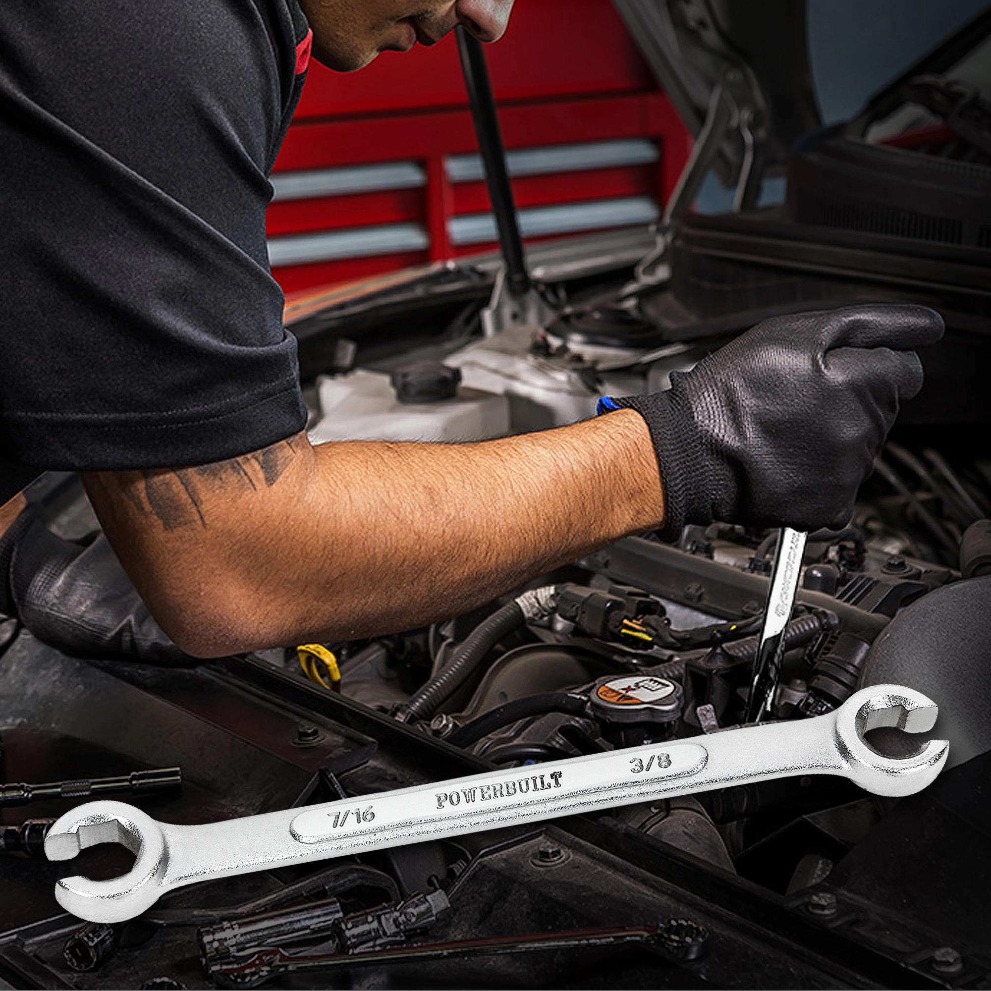 Powerbuilt 3/8 x 7/16 Inch SAE Flare Nut Wrench - 640085 4 Powerbuilt 3/8 x 7/16 Inch SAE Flare Nut Wrench - 640085 - Image 4