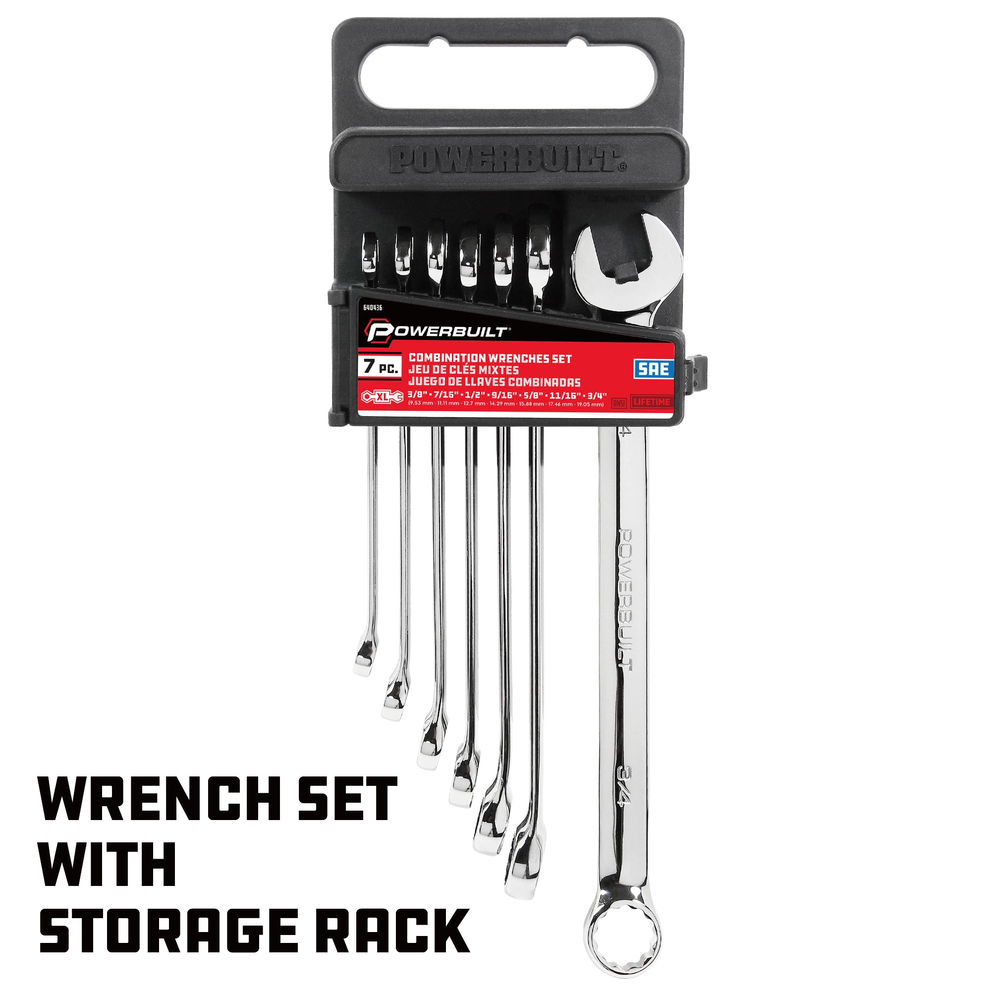 Powerbuilt 7 Piece SAE Long Pattern Combination Wrench Set - 640436 4 Powerbuilt 7 Piece SAE Long Pattern Combination Wrench Set - 640436 - Image 4