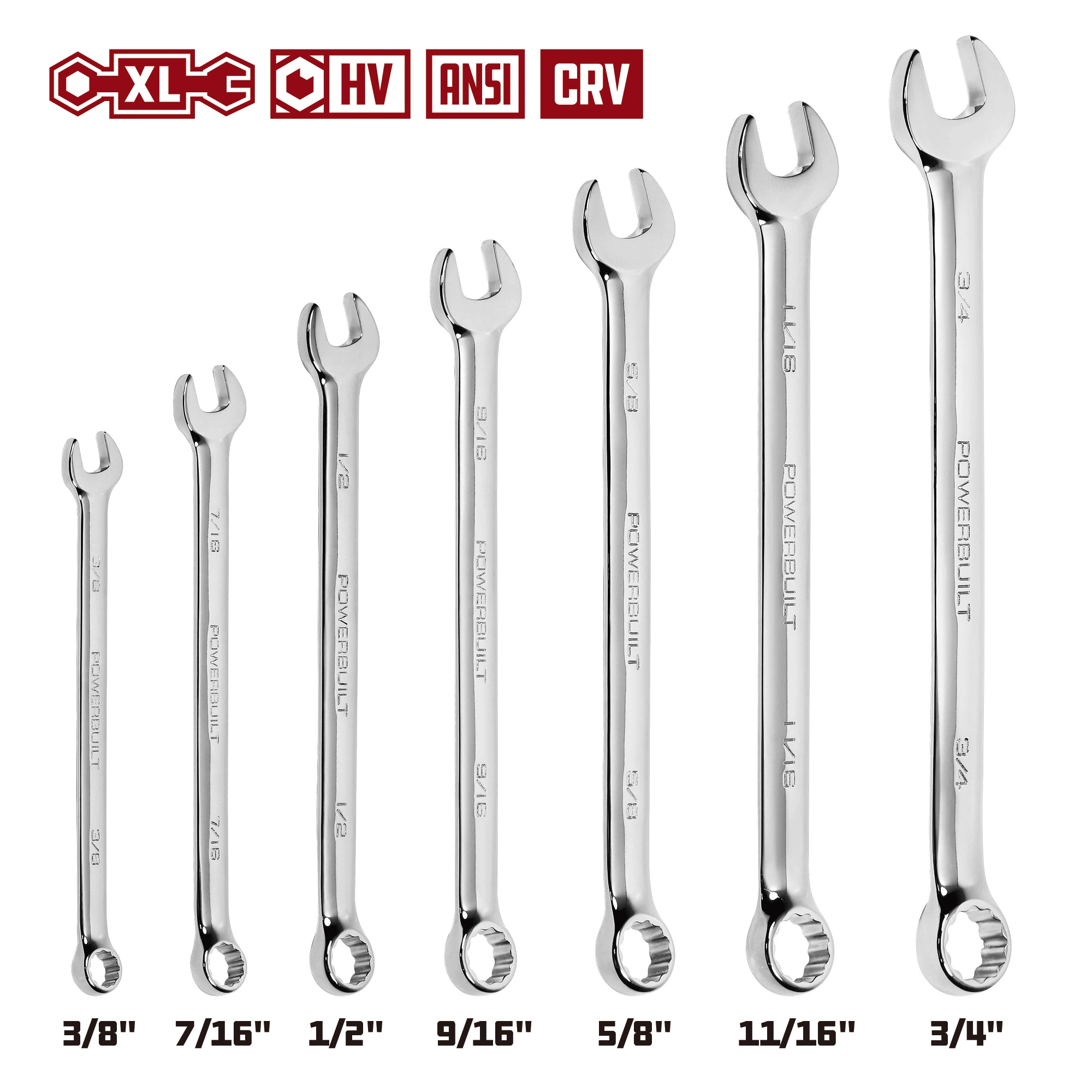 Powerbuilt 7 Piece SAE Long Pattern Combination Wrench Set - 640436 5 Powerbuilt 7 Piece SAE Long Pattern Combination Wrench Set - 640436 - Image 5