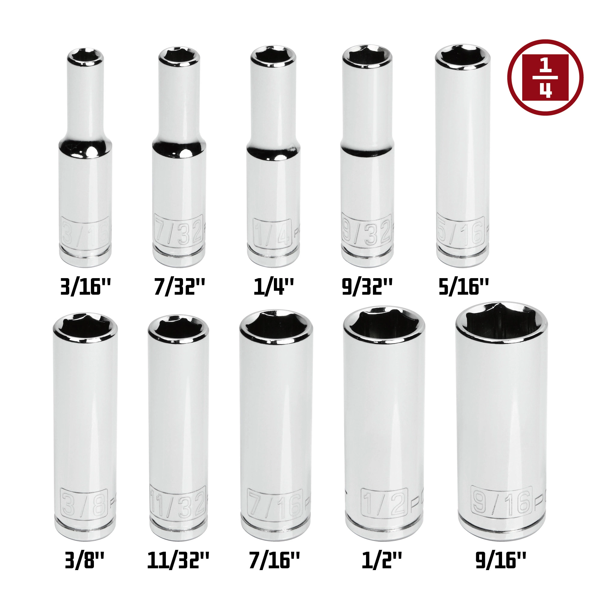 Powerbuilt 10 Piece 1/4 Inch Drive SAE 6 Point Deep Socket Set - 640499 3 Powerbuilt 10 Piece 1/4 Inch Drive SAE 6 Point Deep Socket Set - 640499 - Image 3