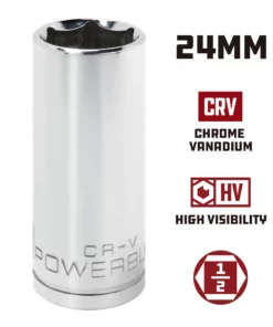 Powerbuilt 1/2 Inch Drive x 24 MM 6 Point Deep Socket - 640840 -Hot Sale Powerbuilt Shop 640840 24mm 02