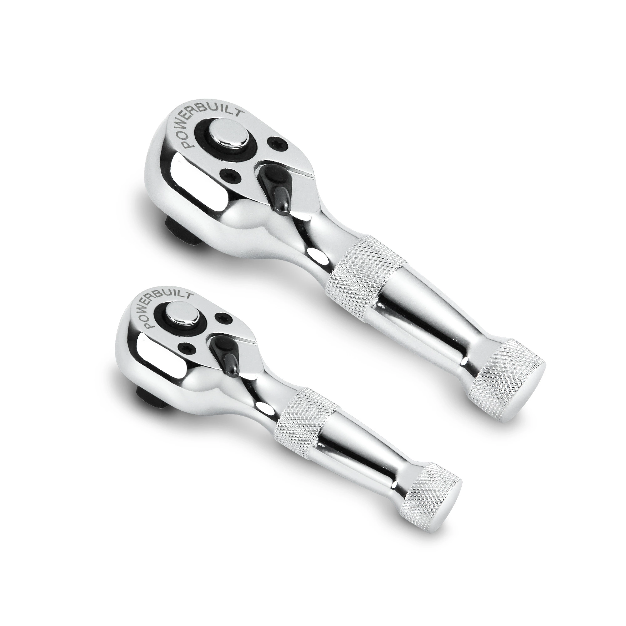 Powerbuilt 2 Piece 1/4 Inch and 3/8 Inch Drive 72 Tooth Stubby Ratchet Set - 640927 1 Powerbuilt 2 Piece 1/4 Inch and 3/8 Inch Drive 72 Tooth Stubby Ratchet Set - 640927