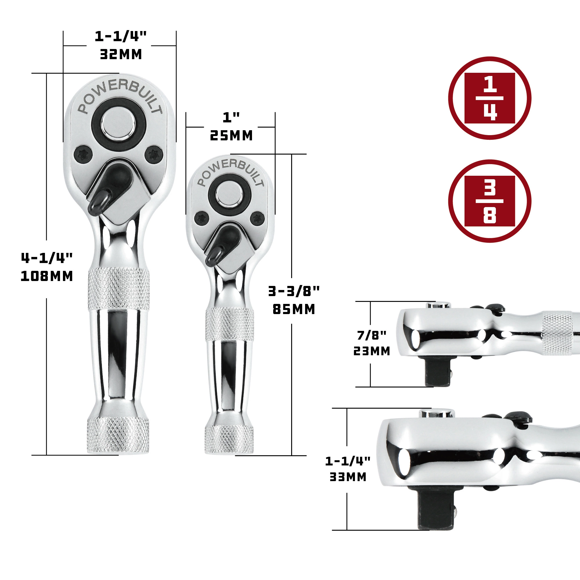 Powerbuilt 2 Piece 1/4 Inch and 3/8 Inch Drive 72 Tooth Stubby Ratchet Set - 640927 3 Powerbuilt 2 Piece 1/4 Inch and 3/8 Inch Drive 72 Tooth Stubby Ratchet Set - 640927 - Image 3