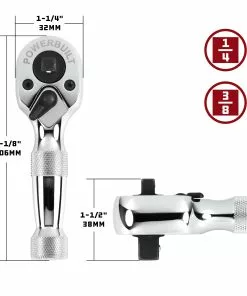 Powerbuilt 1/4 Inch and 3/8 Inch Drive 72 Tooth Dual Head Stubby Ratchet - 940931 -Hot Sale Powerbuilt Shop 640931 02