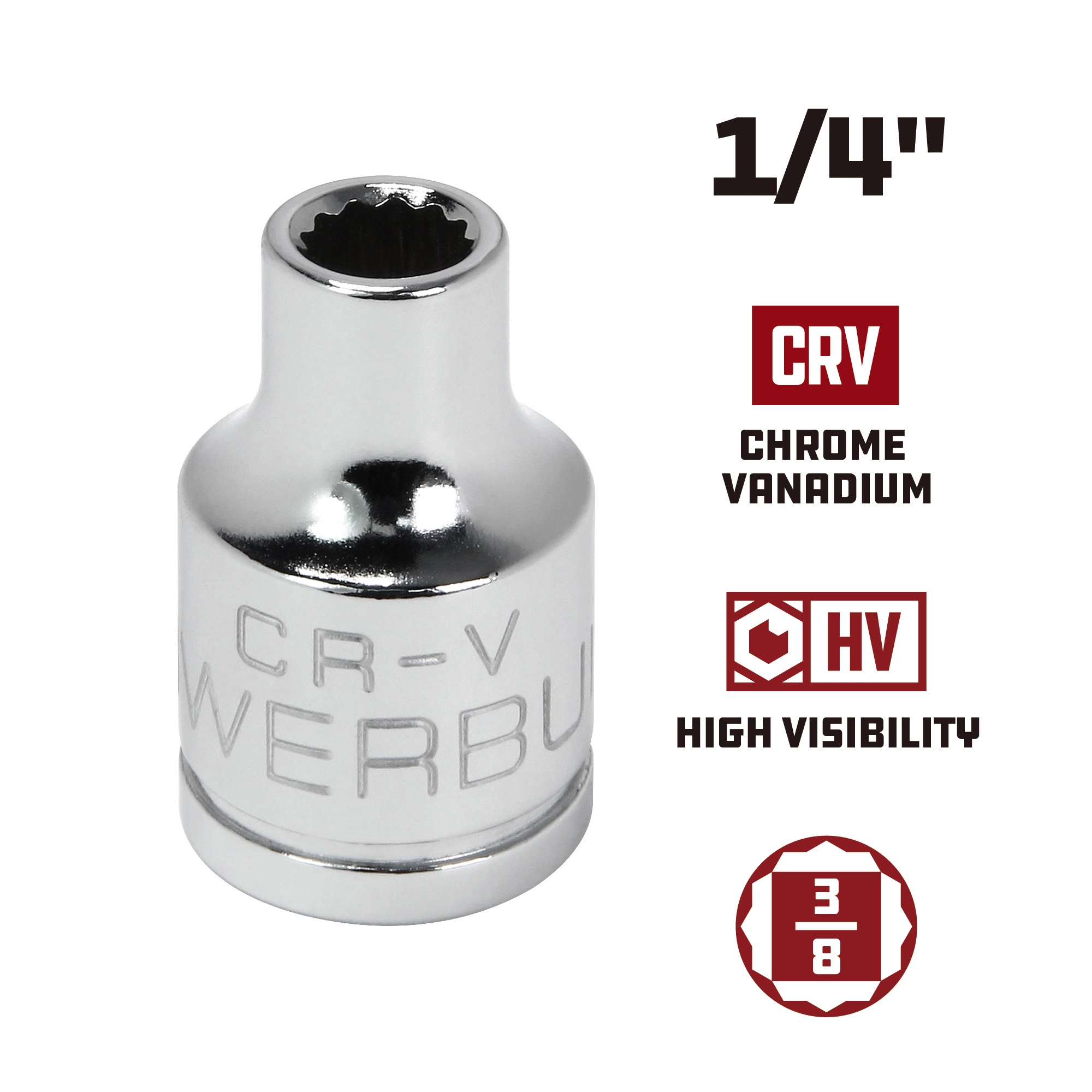 Powerbuilt 3/8 Inch Drive x 1/4 Inch 12 Point Shallow Socket - 641000 5 Powerbuilt 3/8 Inch Drive x 1/4 Inch 12 Point Shallow Socket - 641000 - Image 5