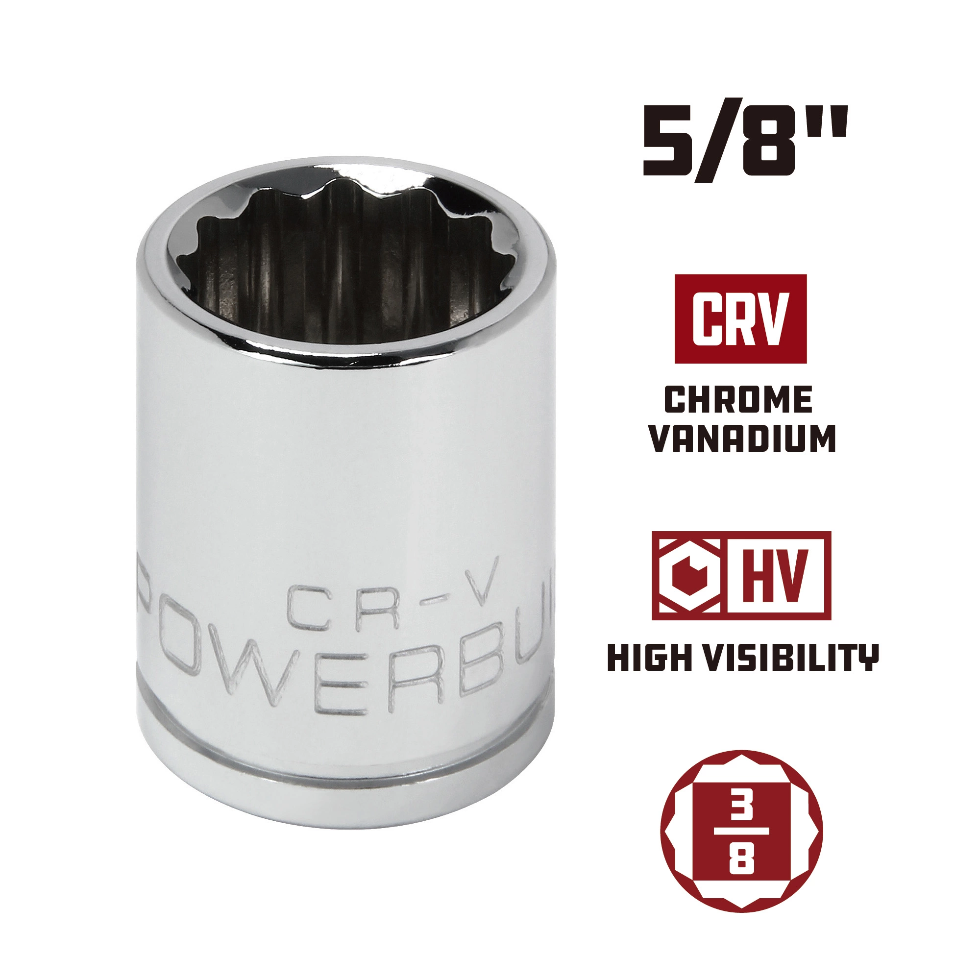 Powerbuilt 3/8 Inch Drive x 5/8 Inch 12 Point Shallow Socket - 641006 5 Powerbuilt 3/8 Inch Drive x 5/8 Inch 12 Point Shallow Socket - 641006 - Image 5