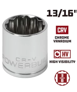 Powerbuilt 3/8 Inch Drive x 13/16 Inch 12 Point Shallow Socket - 641009 9 Powerbuilt 3/8 Inch Drive x 13/16 Inch 12 Point Shallow Socket - 641009 -Hot Sale Powerbuilt Shop 641009 13 16 02
