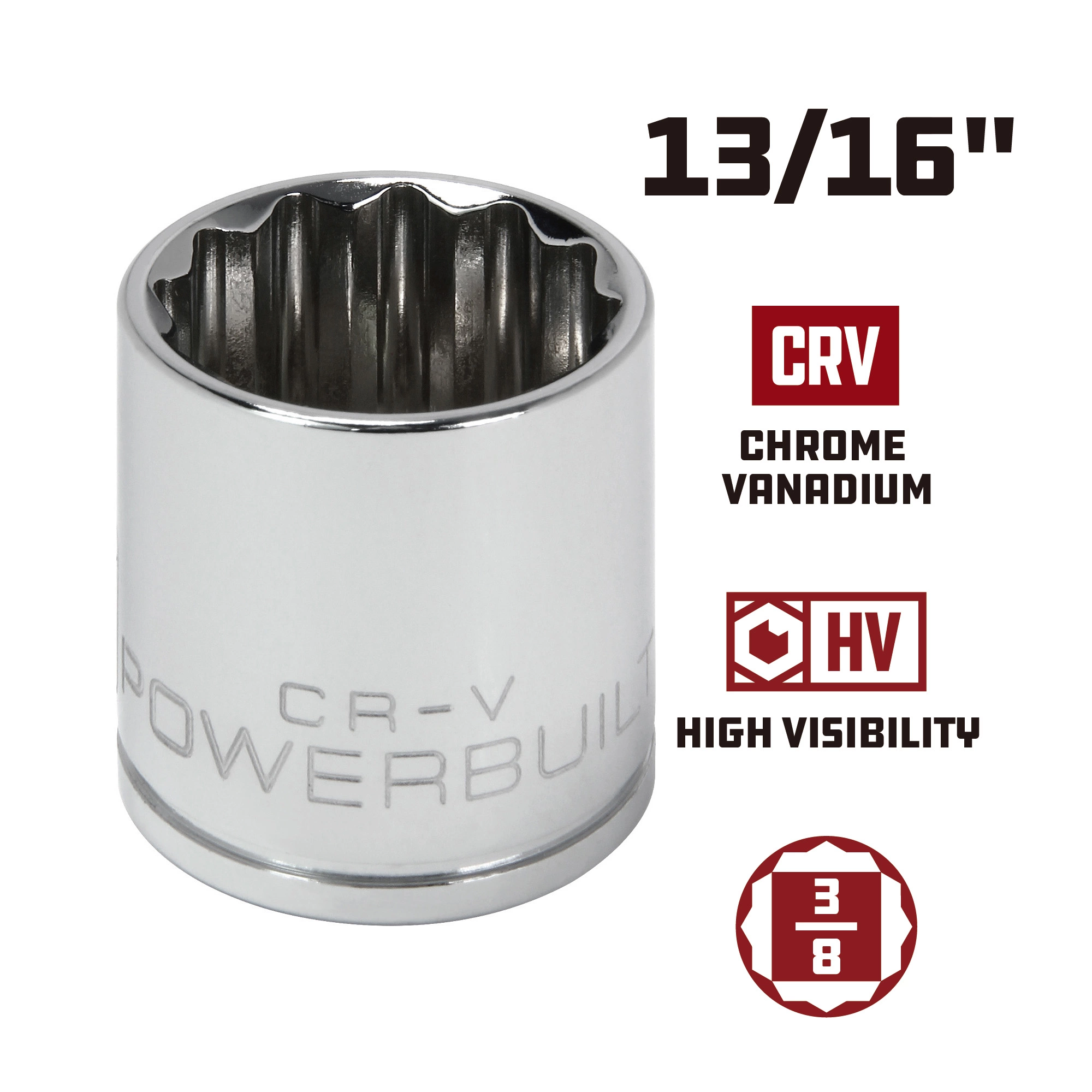 Powerbuilt 3/8 Inch Drive x 13/16 Inch 12 Point Shallow Socket - 641009 5 Powerbuilt 3/8 Inch Drive x 13/16 Inch 12 Point Shallow Socket - 641009 - Image 5