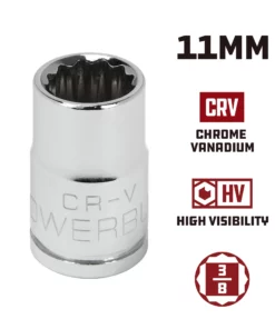 Powerbuilt 3/8 Inch Drive x 11 MM 12 Point Shallow Socket - 641016 -Hot Sale Powerbuilt Shop 641016 11mm 02