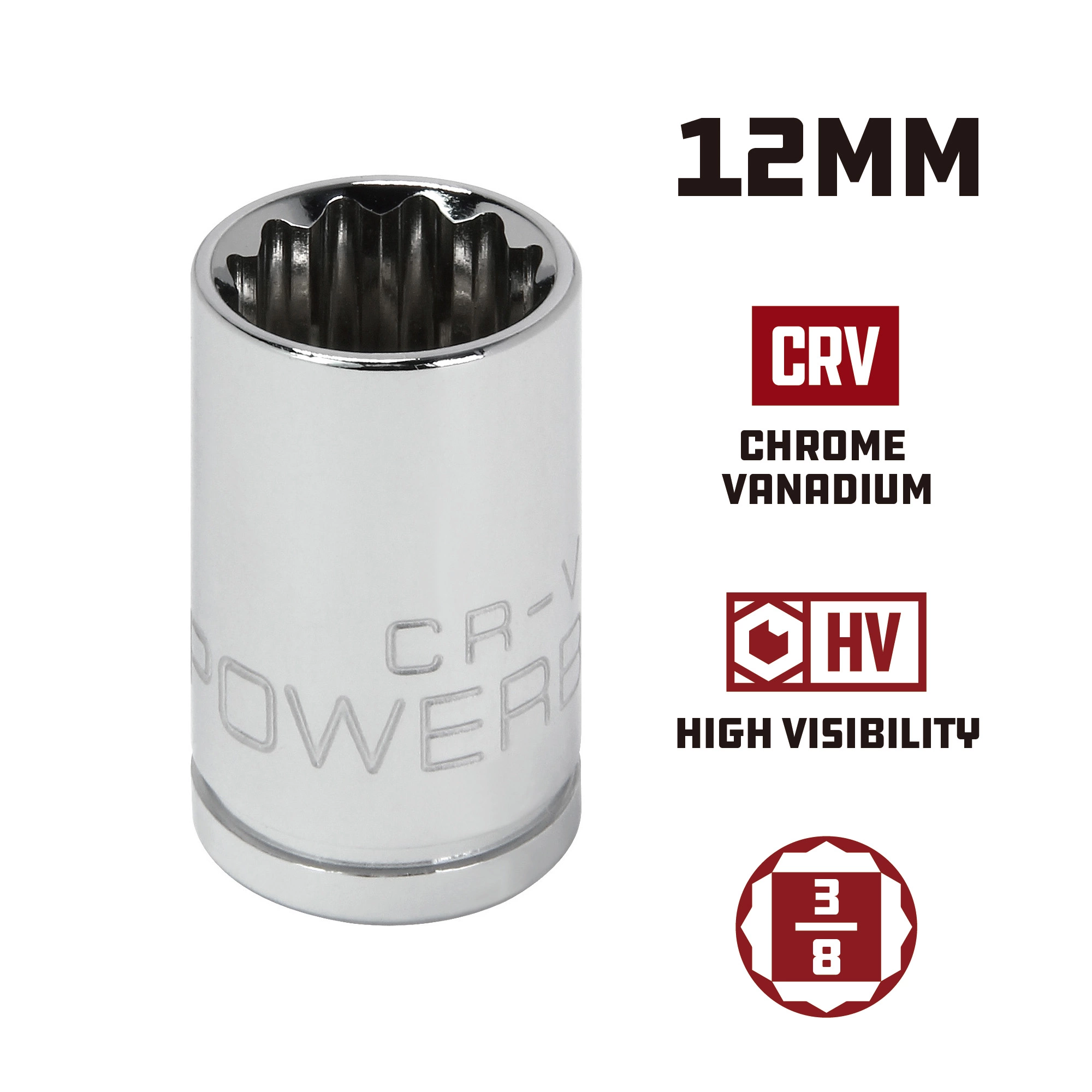 Powerbuilt 3/8 Inch Drive x 12 MM 12 Point Shallow Socket - 641017 5 Powerbuilt 3/8 Inch Drive x 12 MM 12 Point Shallow Socket - 641017 - Image 5
