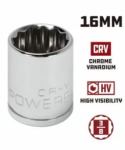 Powerbuilt 3/8 Inch Drive x 16 MM 12 Point Shallow Socket - 641021 -Hot Sale Powerbuilt Shop 641021 16mm 02