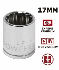 Powerbuilt 3/8 Inch Drive x 17 MM 12 Point Shallow Socket - 641022 -Hot Sale Powerbuilt Shop 641022 17mm 02