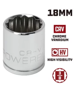 Powerbuilt 3/8 Inch Drive x 18 MM 12 Point Shallow Socket - 641023 -Hot Sale Powerbuilt Shop 641023 18mm 02