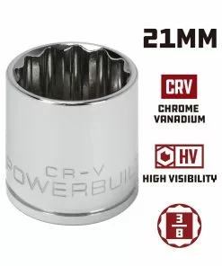 Powerbuilt 3/8 Inch Drive x 21 MM 12 Point Shallow Socket - 641025 -Hot Sale Powerbuilt Shop 641025 21mm 02