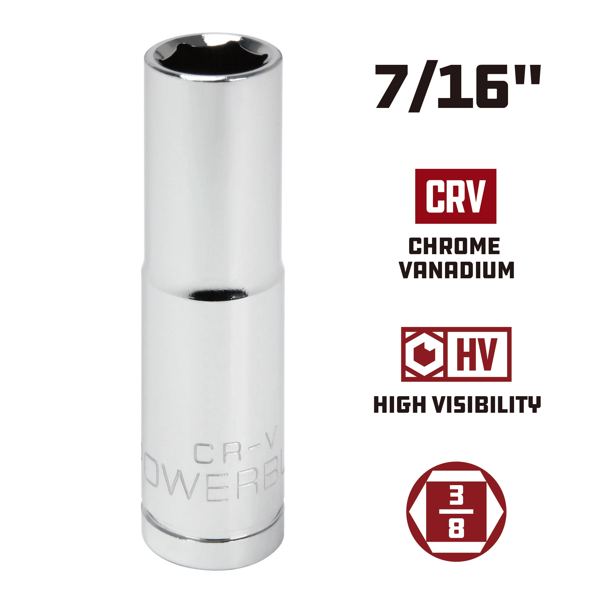 Powerbuilt 3/8 Inch Drive x 7/16 Inch 6 Point Deep Socket - 641201 5 Powerbuilt 3/8 Inch Drive x 7/16 Inch 6 Point Deep Socket - 641201 - Image 5
