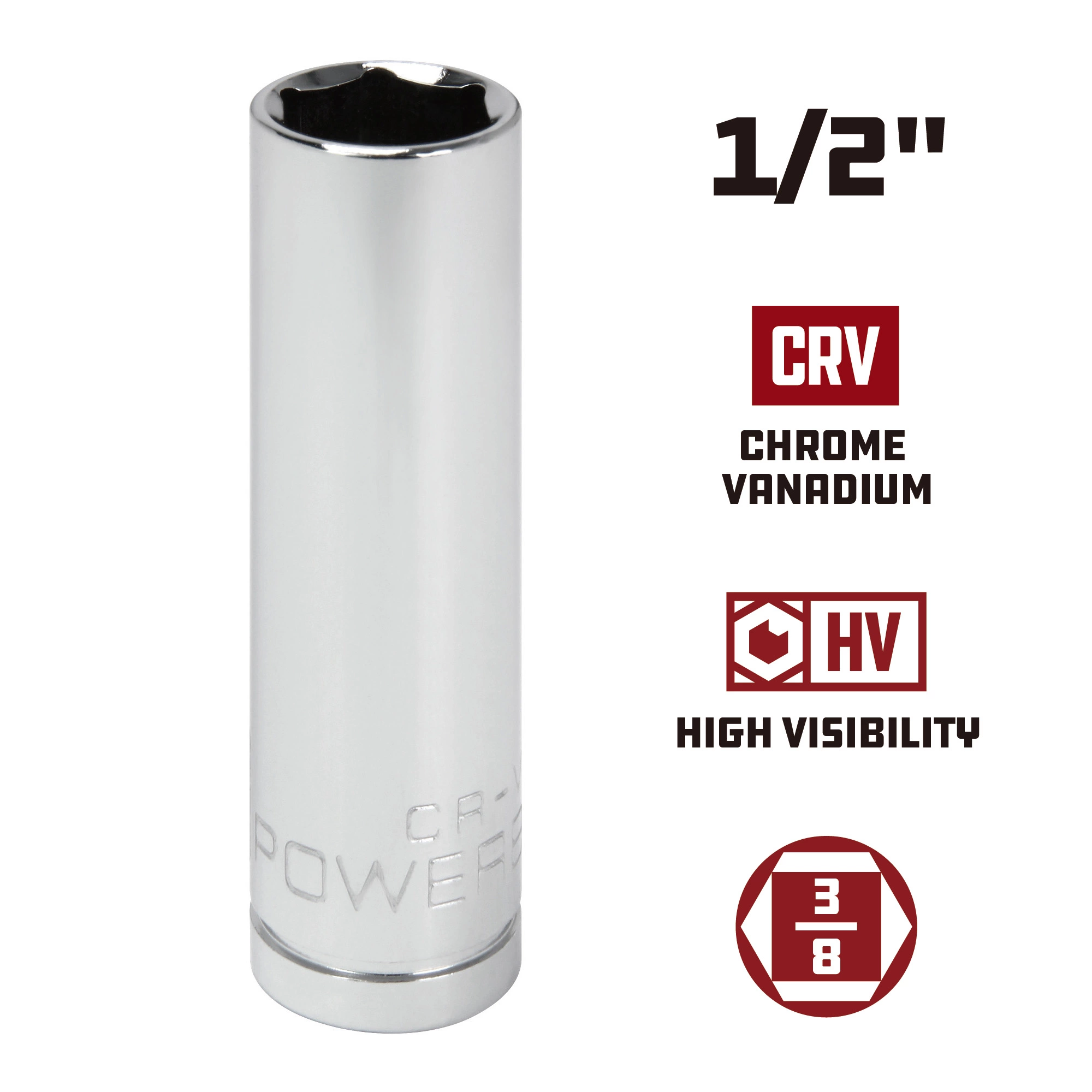Powerbuilt 3/8 Inch Drive x 1/2 Inch 6 Point Deep Socket - 641202 5 Powerbuilt 3/8 Inch Drive x 1/2 Inch 6 Point Deep Socket - 641202 - Image 5