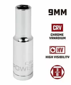 Powerbuilt 3/8 Inch Drive x 9 MM 6 Point Deep Socket - 641209 -Hot Sale Powerbuilt Shop 641209 9mm 02