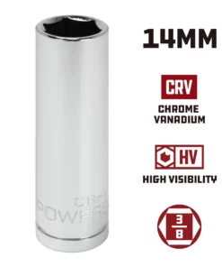 Powerbuilt 3/8 Inch Drive x 14 MM 6 Point Deep Socket - 641214 -Hot Sale Powerbuilt Shop 641214 14mm 02