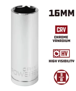 Powerbuilt 3/8 Inch Drive x 16 MM 6 Point Deep Socket - 641216 -Hot Sale Powerbuilt Shop 641216 16mm 02