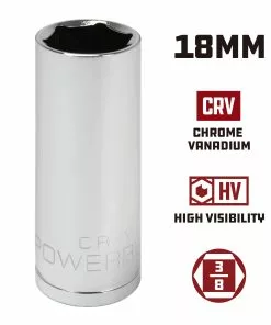 Powerbuilt 3/8 Inch Drive x 18 MM 6 Point Deep Socket - 641218 -Hot Sale Powerbuilt Shop 641218 18mm 02