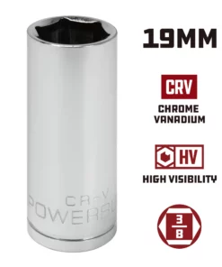 Powerbuilt 3/8 Inch Drive x 19 MM 6 Point Deep Socket - 641219 -Hot Sale Powerbuilt Shop 641219 19mm 02