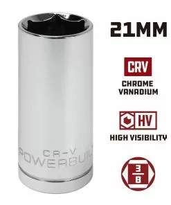 Powerbuilt 3/8 in. Drive x 21mm 6 Point Deep Socket 21 mm - 641220 -Hot Sale Powerbuilt Shop 641220 21mm 02