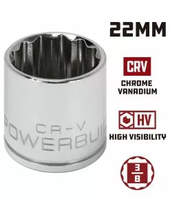 Powerbuilt 3/8 Inch Drive x 22 MM 12 Point Shallow Socket - 641221 -Hot Sale Powerbuilt Shop 641221 22mm 02