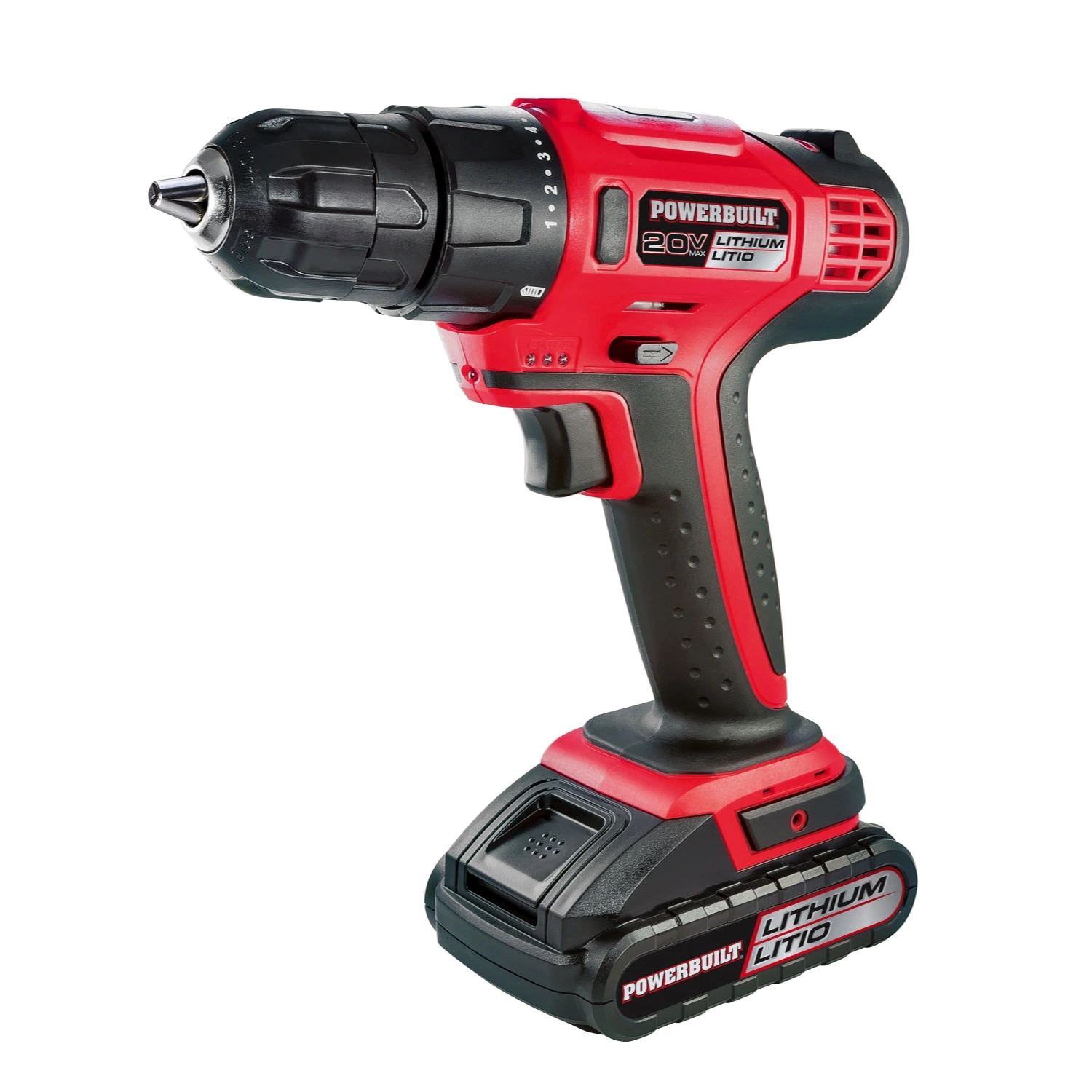 Powerbuilt 20V Lithium-Ion Cordless Drill 170 in lb Torque 18 Pos Clutch- 692873 1 Powerbuilt 20V Lithium-Ion Cordless Drill 170 in lb Torque 18 Pos Clutch- 692873
