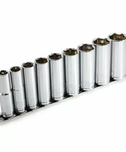 Powerbuilt 9 Pc. 3/8 in. Drive Deep Wall SAE Socket Set, Socket Rail - 641717