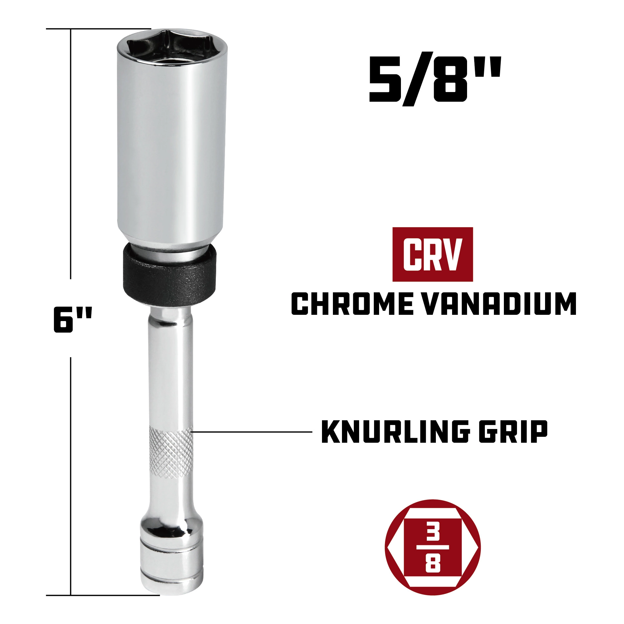 Powerbuilt 3/8 Inch Drive x 5/8 Inch x 6 Inch Magnetic Swivel Spark Plug Socket - 641852 4 Powerbuilt 3/8 Inch Drive x 5/8 Inch x 6 Inch Magnetic Swivel Spark Plug Socket - 641852 - Image 4