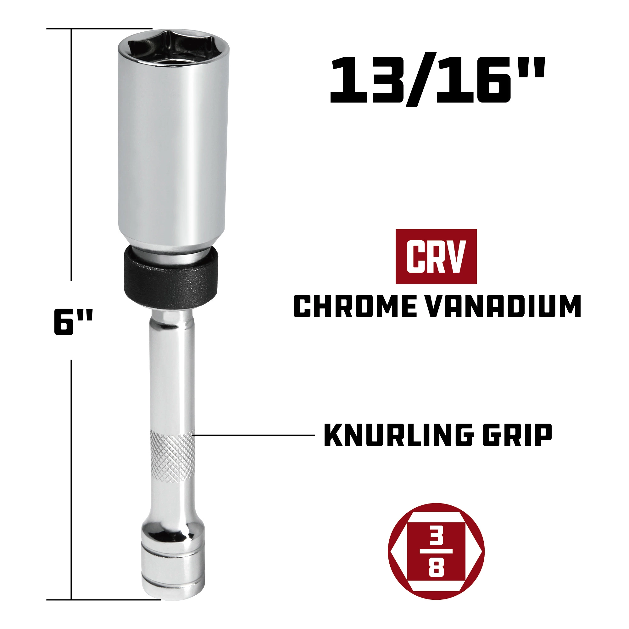 Powerbuilt 3/8 Inch Drive x 13/16 Inch x 6 Inch Magnetic Swivel Spark Plug Socket - 641853 5 Powerbuilt 3/8 Inch Drive x 13/16 Inch x 6 Inch Magnetic Swivel Spark Plug Socket - 641853 - Image 5