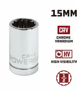 Powerbuilt 1/2 Inch Drive x 15 MM 12 Point Shallow Socket - 642013 -Hot Sale Powerbuilt Shop 642013 15mm 02