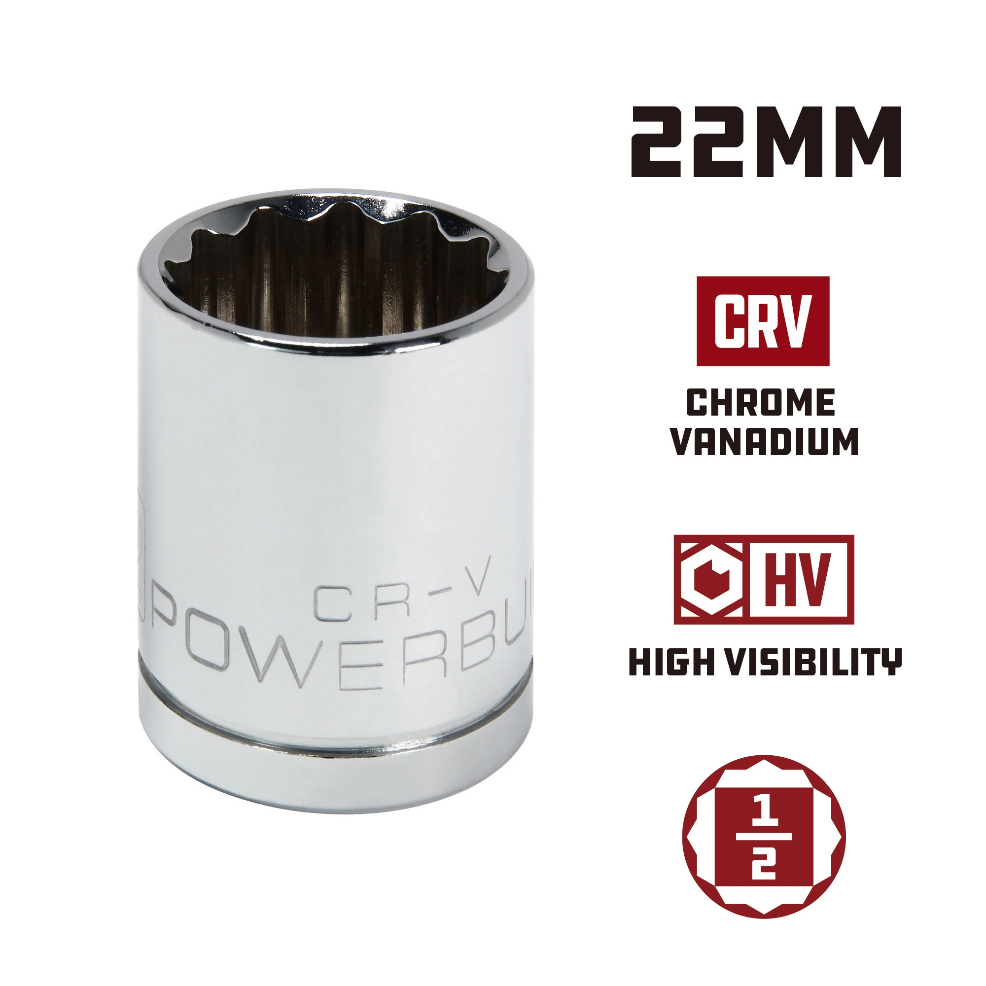 Powerbuilt 1/2 Inch Drive x 22 MM 12 Point Shallow Socket - 642020 2 Powerbuilt 1/2 Inch Drive x 22 MM 12 Point Shallow Socket - 642020 - Image 2