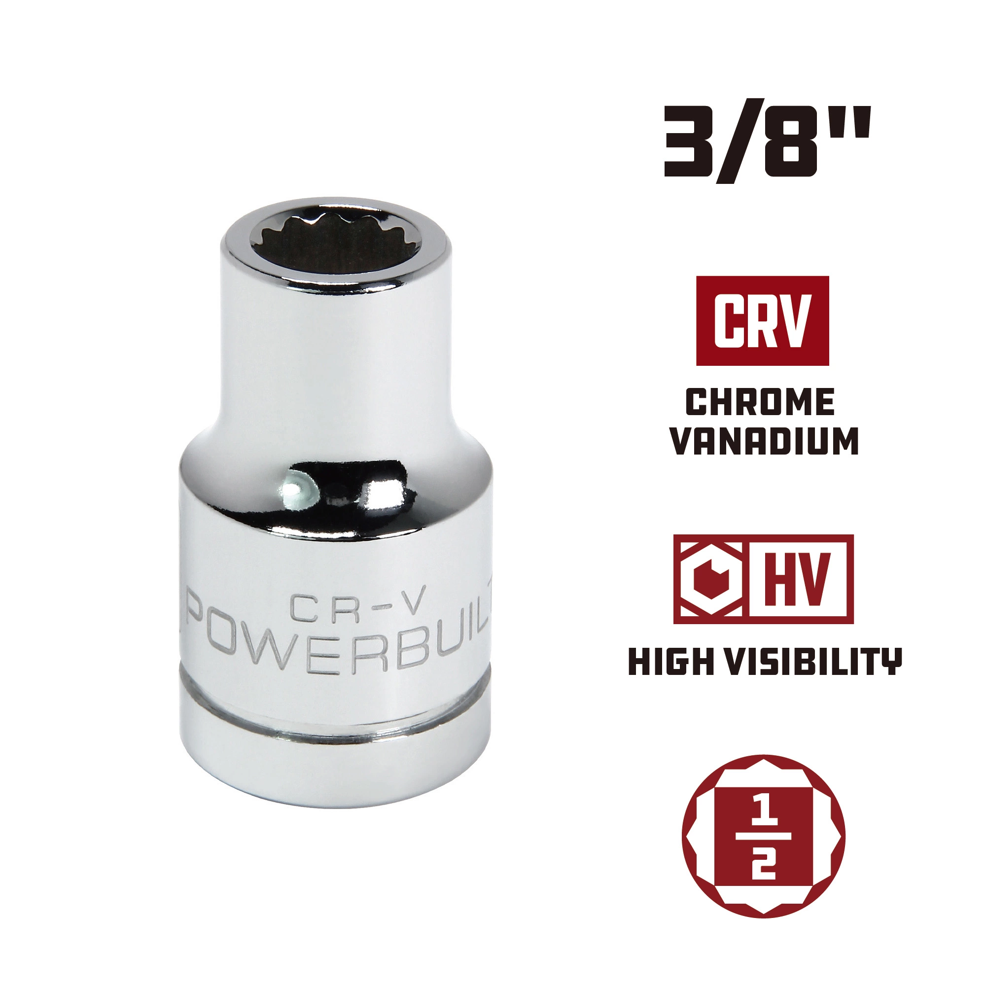 Powerbuilt 1/2 Inch Drive x 3/8 Inch 12 Point Shallow Socket - 642038 2 Powerbuilt 1/2 Inch Drive x 3/8 Inch 12 Point Shallow Socket - 642038 - Image 2