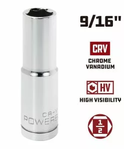 Powerbuilt 1/2 Inch Drive x 9/16 Inch 6 Point Deep Socket - 642200 -Hot Sale Powerbuilt Shop 642200 9 16 02