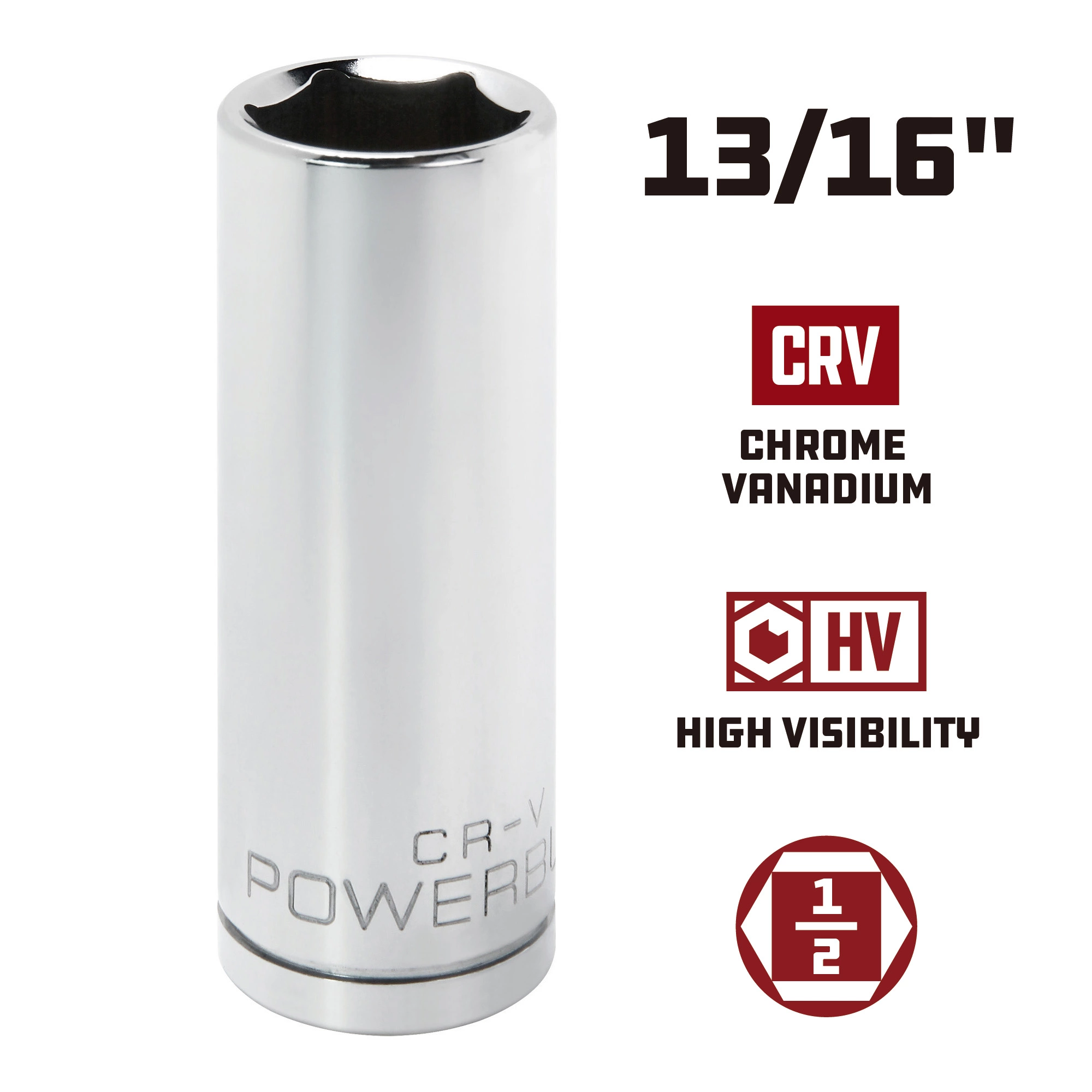 Powerbuilt 1/2 Inch Drive x 13/16 Inch 6 Point Deep Socket - 642204 5 Powerbuilt 1/2 Inch Drive x 13/16 Inch 6 Point Deep Socket - 642204 - Image 5