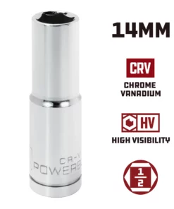 Powerbuilt 1/2 Inch Drive x 14 MM 6 Point Deep Socket - 642208 -Hot Sale Powerbuilt Shop 642208 14mm 02