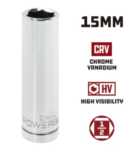 Powerbuilt 1/2 Inch Drive x 15 MM 6 Point Deep Socket - 642209 -Hot Sale Powerbuilt Shop 642209 15mm 02