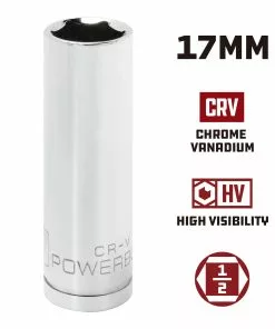 Powerbuilt 1/2 Inch Drive x 17 MM 6 Point Deep Socket - 642211 -Hot Sale Powerbuilt Shop 642211 17mm 02