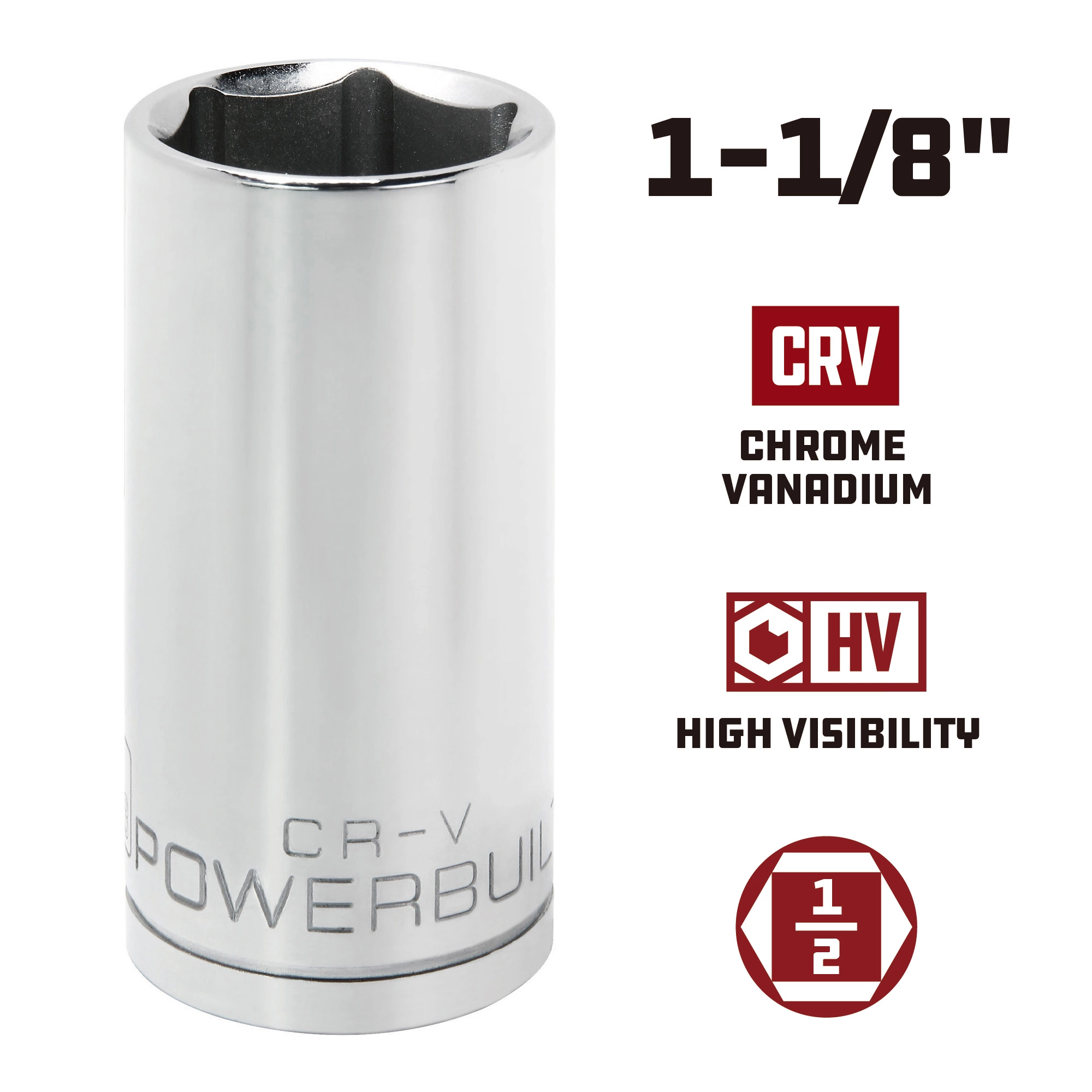 Powerbuilt 1/2 Inch Drive x 1-1/8 Inch 6 Point Deep Socket - 642215 2 Powerbuilt 1/2 Inch Drive x 1-1/8 Inch 6 Point Deep Socket - 642215 - Image 2