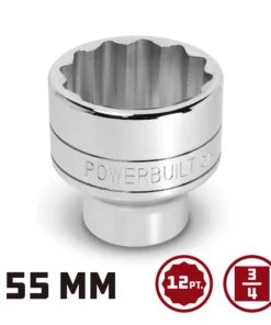 Powerbuilt 3/4 Inch Drive x 55 MM 12 Point Shallow Socket - 643242 -Hot Sale Powerbuilt Shop 643242 55mm 02