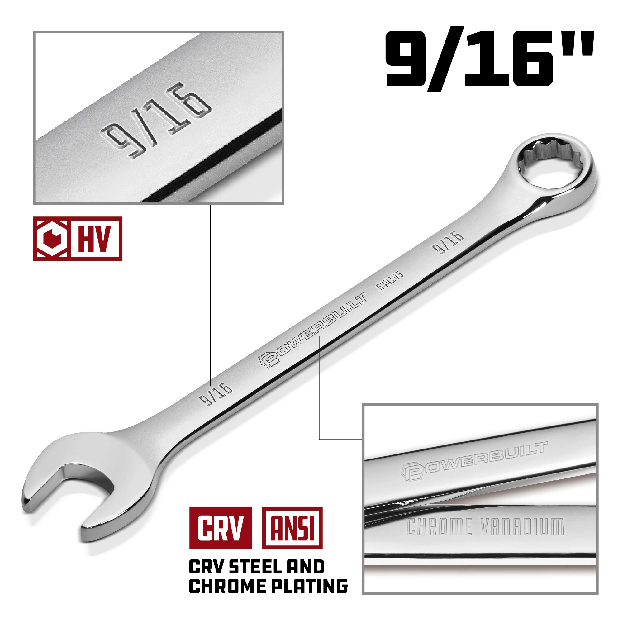Powerbuilt 9/16 Inch Fully Polished SAE Combination Wrench - 644145 5 Powerbuilt 9/16 Inch Fully Polished SAE Combination Wrench - 644145 - Image 5