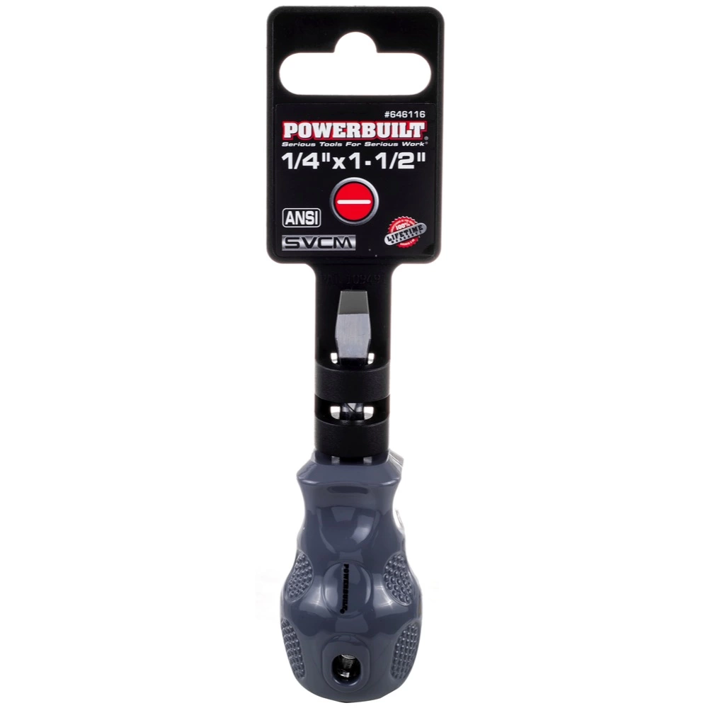 Powerbuilt 1/4 x 1-1/2 Inch Slotted Screwdriver with Acetate Handle - 646116 2 Powerbuilt 1/4 x 1-1/2 Inch Slotted Screwdriver with Acetate Handle - 646116 - Image 2