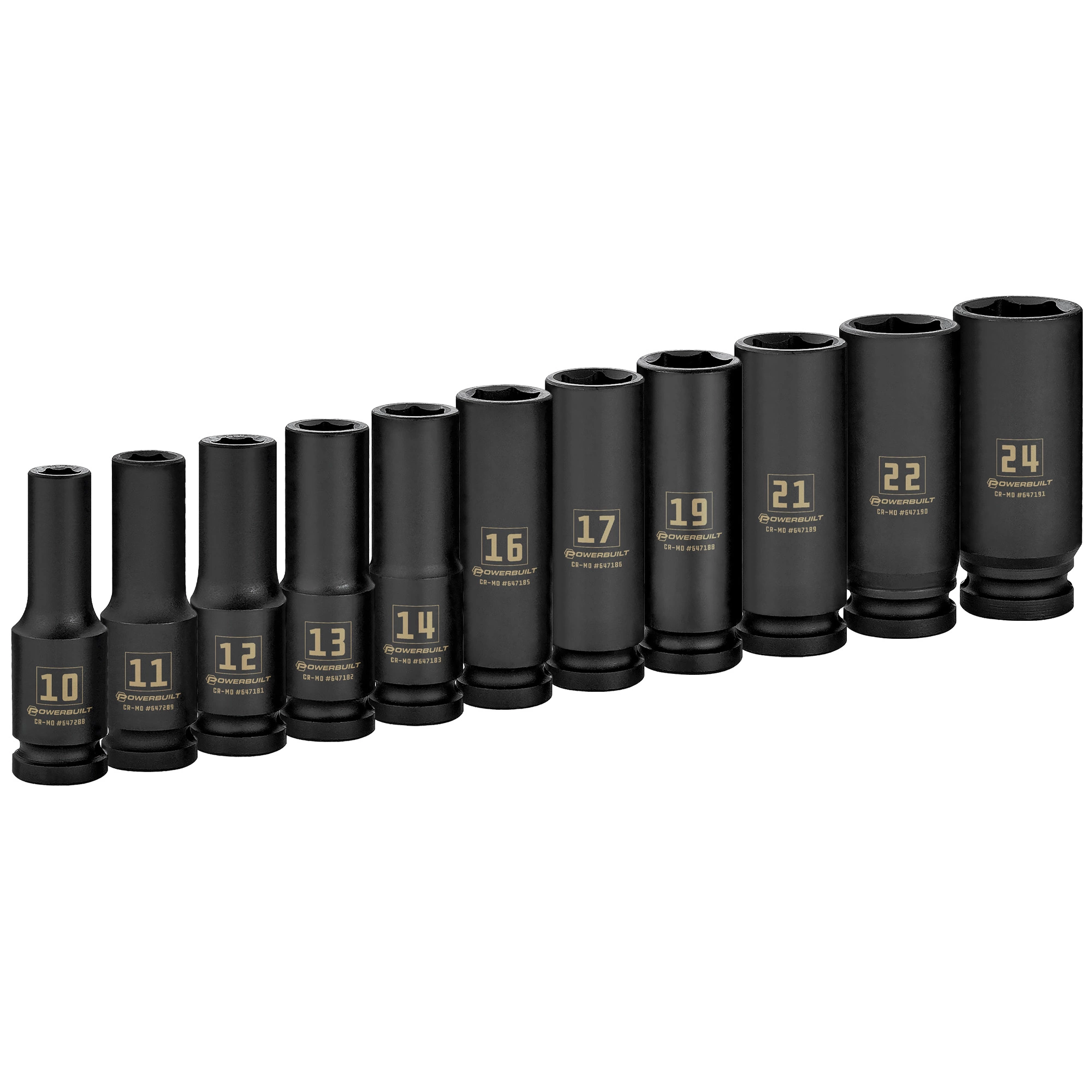 Powerbuilt 11 Piece 1/2 Inch Drive 6 Point Metric Deep Impact Socket Set - 647048 1 Powerbuilt 11 Piece 1/2 Inch Drive 6 Point Metric Deep Impact Socket Set - 647048